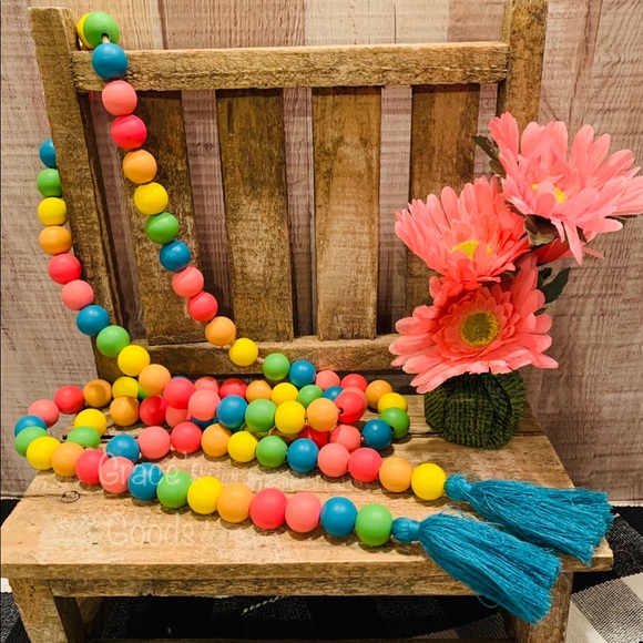 72 Inch Bright Colors Wood Bead Garland - Picture 1 of 3